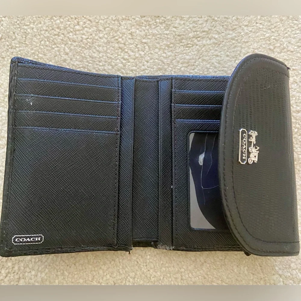 Coach Black Textured Wallet with Logo